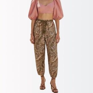 Zimmermann $250 Brighton Latte Paisley Cotton- Voile Harem Pants 1 S 0-4